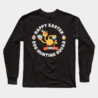 Happy Easter Egg Hunting Squad Chick Graphic Tee Casual Tops T-Shirt Long Sleeve T-Shirt